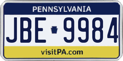 PA license plate JBE9984