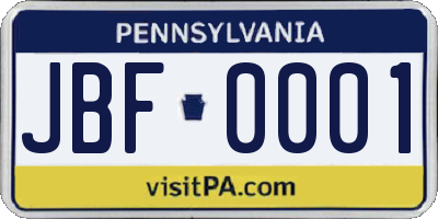 PA license plate JBF0001