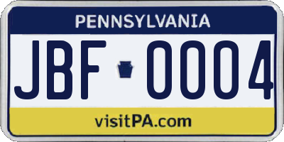 PA license plate JBF0004