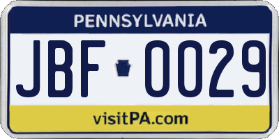 PA license plate JBF0029