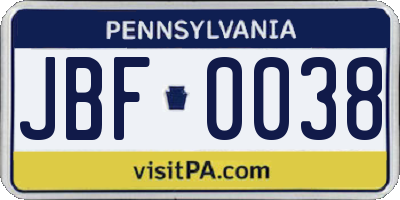PA license plate JBF0038