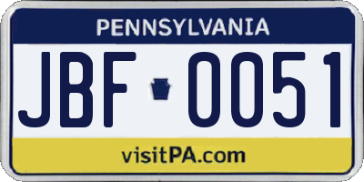 PA license plate JBF0051