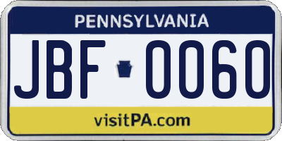 PA license plate JBF0060