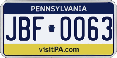 PA license plate JBF0063