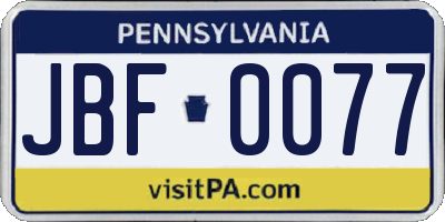 PA license plate JBF0077
