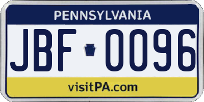PA license plate JBF0096