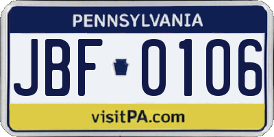 PA license plate JBF0106