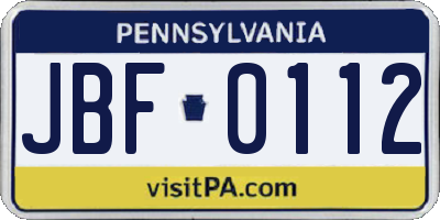 PA license plate JBF0112