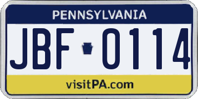 PA license plate JBF0114