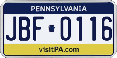 PA license plate JBF0116