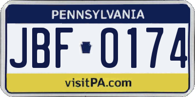 PA license plate JBF0174