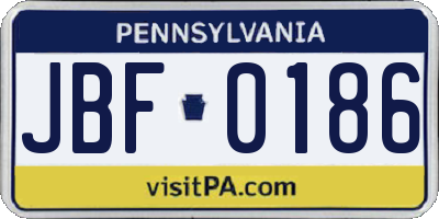 PA license plate JBF0186