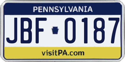 PA license plate JBF0187