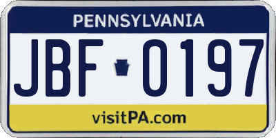 PA license plate JBF0197