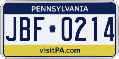 PA license plate JBF0214