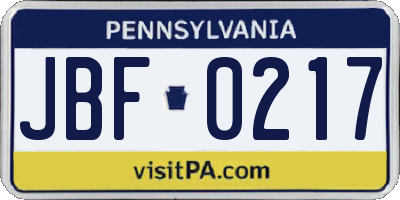 PA license plate JBF0217