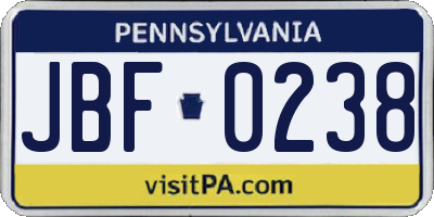 PA license plate JBF0238