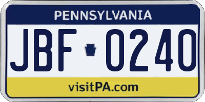 PA license plate JBF0240