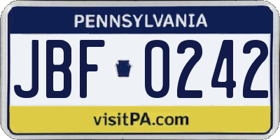 PA license plate JBF0242