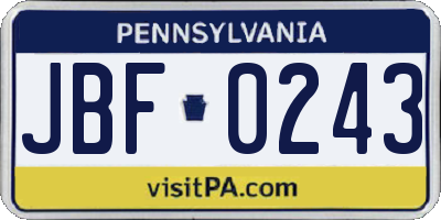 PA license plate JBF0243