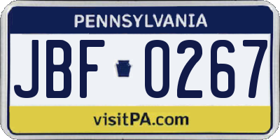 PA license plate JBF0267
