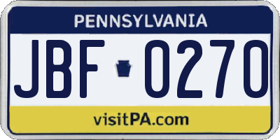 PA license plate JBF0270