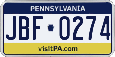 PA license plate JBF0274