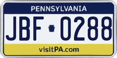 PA license plate JBF0288