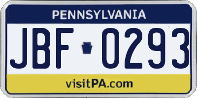 PA license plate JBF0293