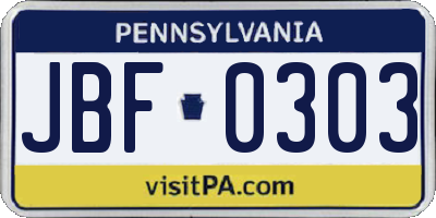 PA license plate JBF0303