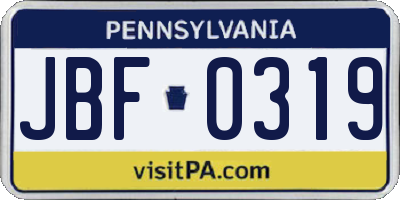 PA license plate JBF0319