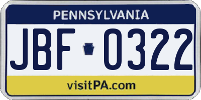 PA license plate JBF0322