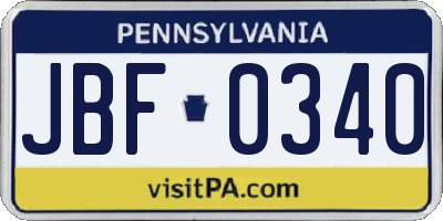 PA license plate JBF0340