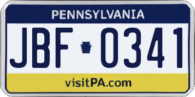 PA license plate JBF0341