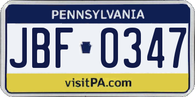 PA license plate JBF0347
