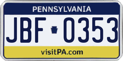 PA license plate JBF0353