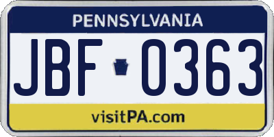 PA license plate JBF0363