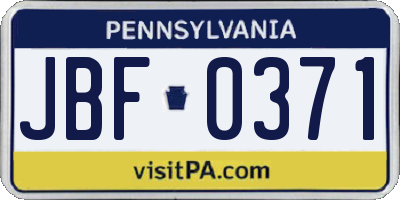 PA license plate JBF0371
