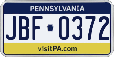PA license plate JBF0372