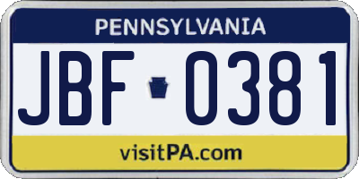 PA license plate JBF0381