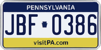 PA license plate JBF0386