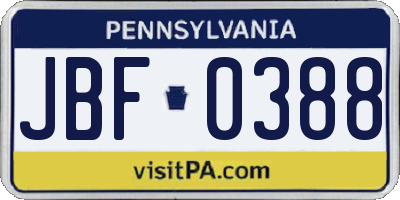 PA license plate JBF0388