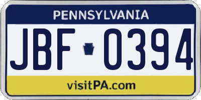 PA license plate JBF0394
