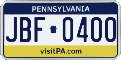 PA license plate JBF0400