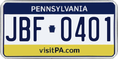 PA license plate JBF0401