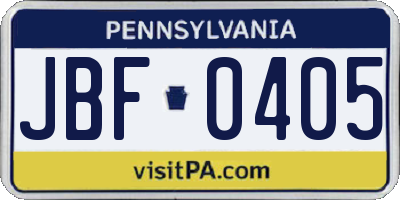 PA license plate JBF0405