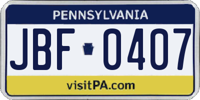 PA license plate JBF0407