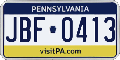 PA license plate JBF0413