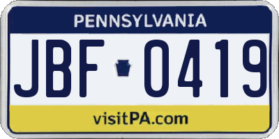 PA license plate JBF0419