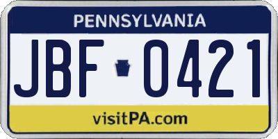 PA license plate JBF0421